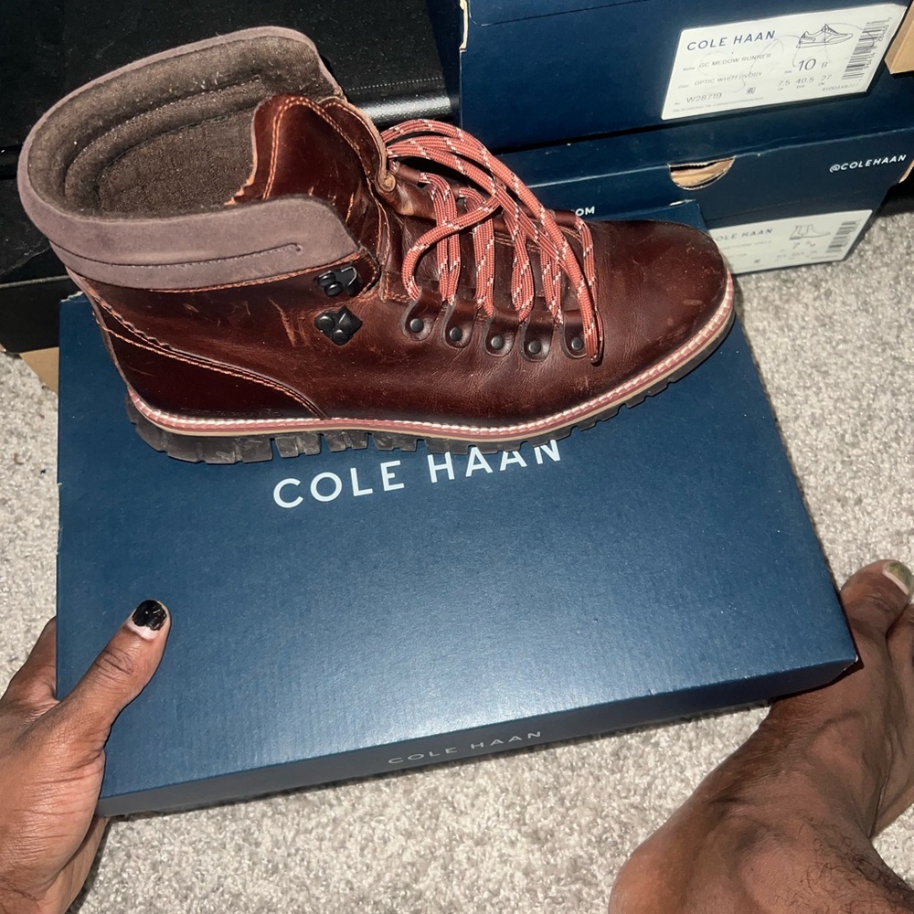 Cole Haan Brown Leather Boots with Lace-Up Design